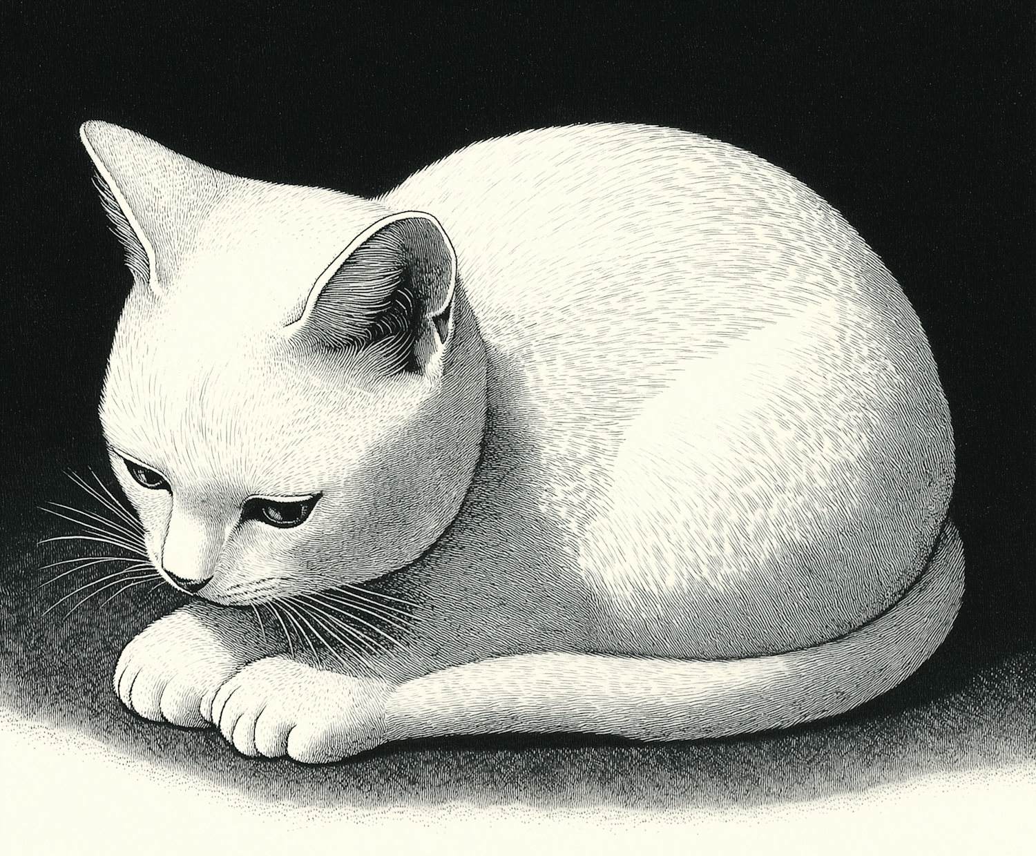 Contemplative Feline Illustration