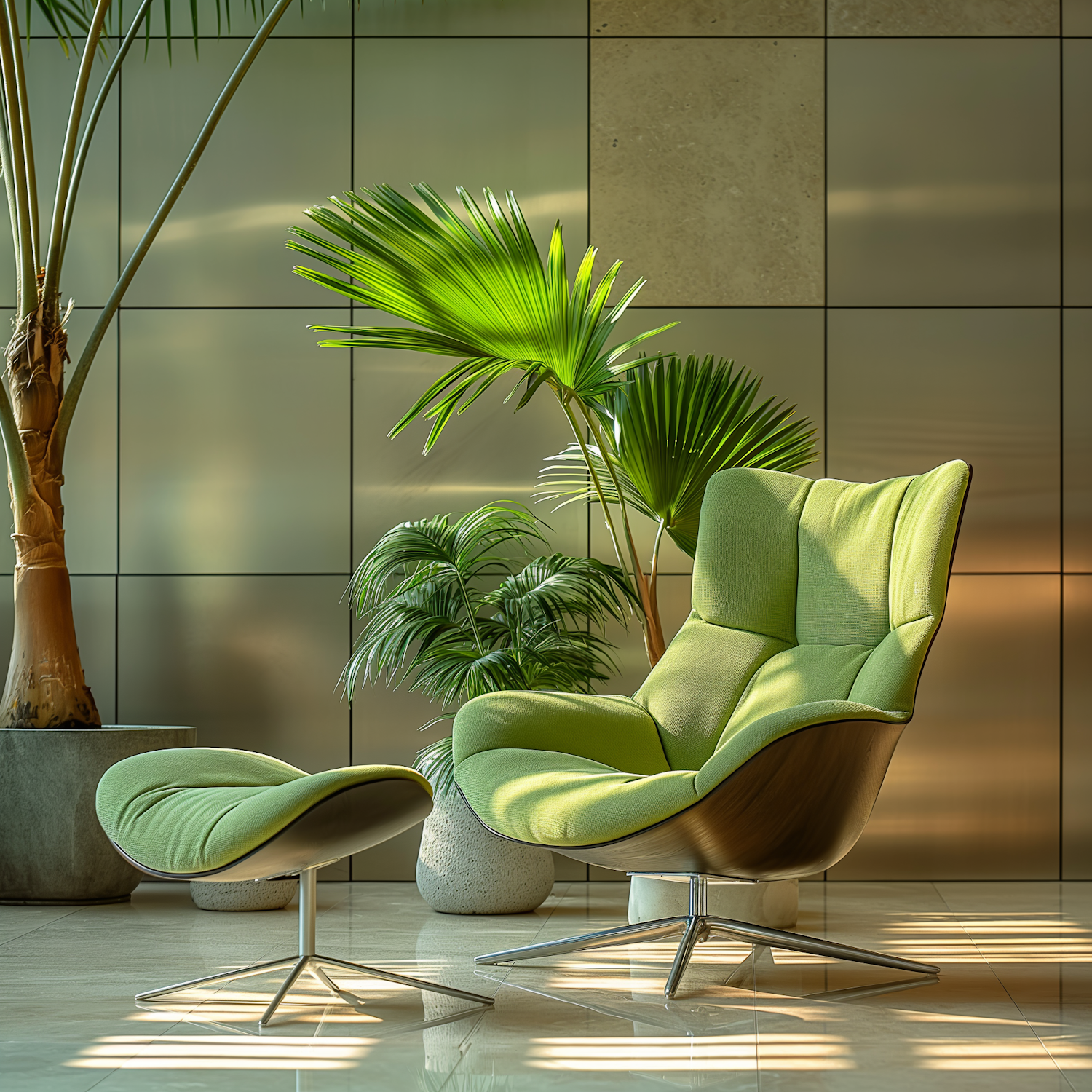 Serene Modern Interior with Green Lounge Chair