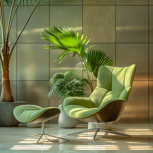 Serene Modern Interior with Green Lounge Chair