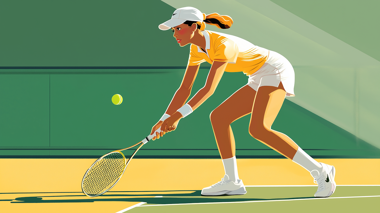 Stylized Illustration of Female Tennis Player in Action