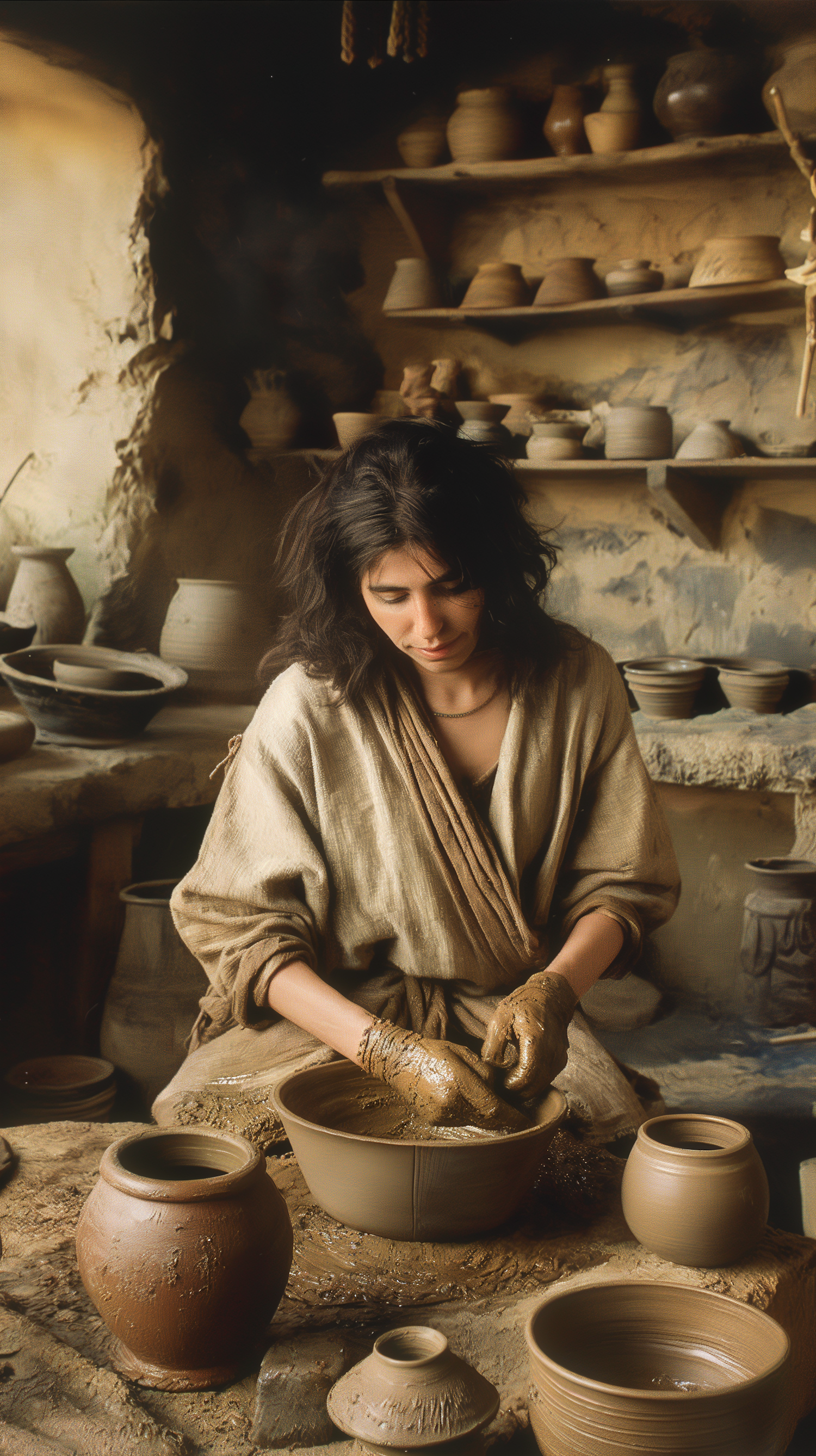 Young Woman Making Pottery