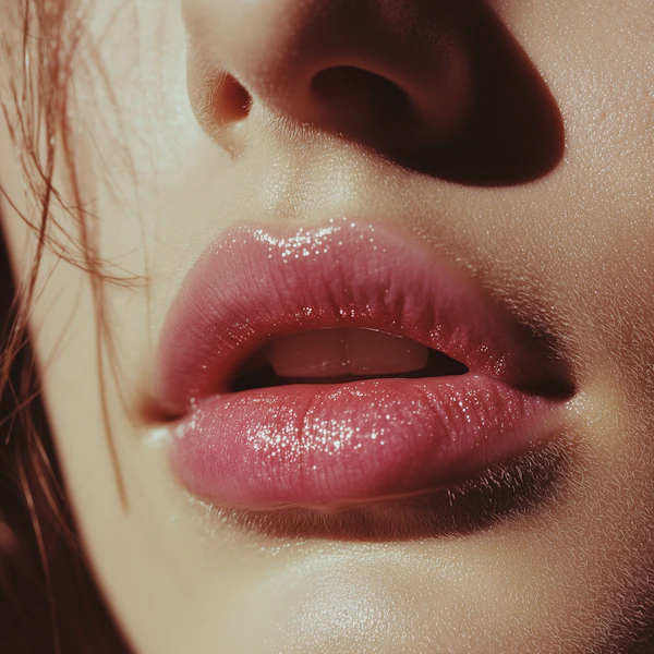 Glossy Pink Lips Close-Up