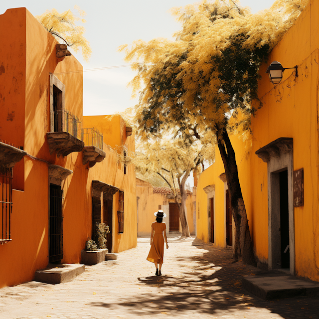 Sunny Solitude on a Cobblestone Street