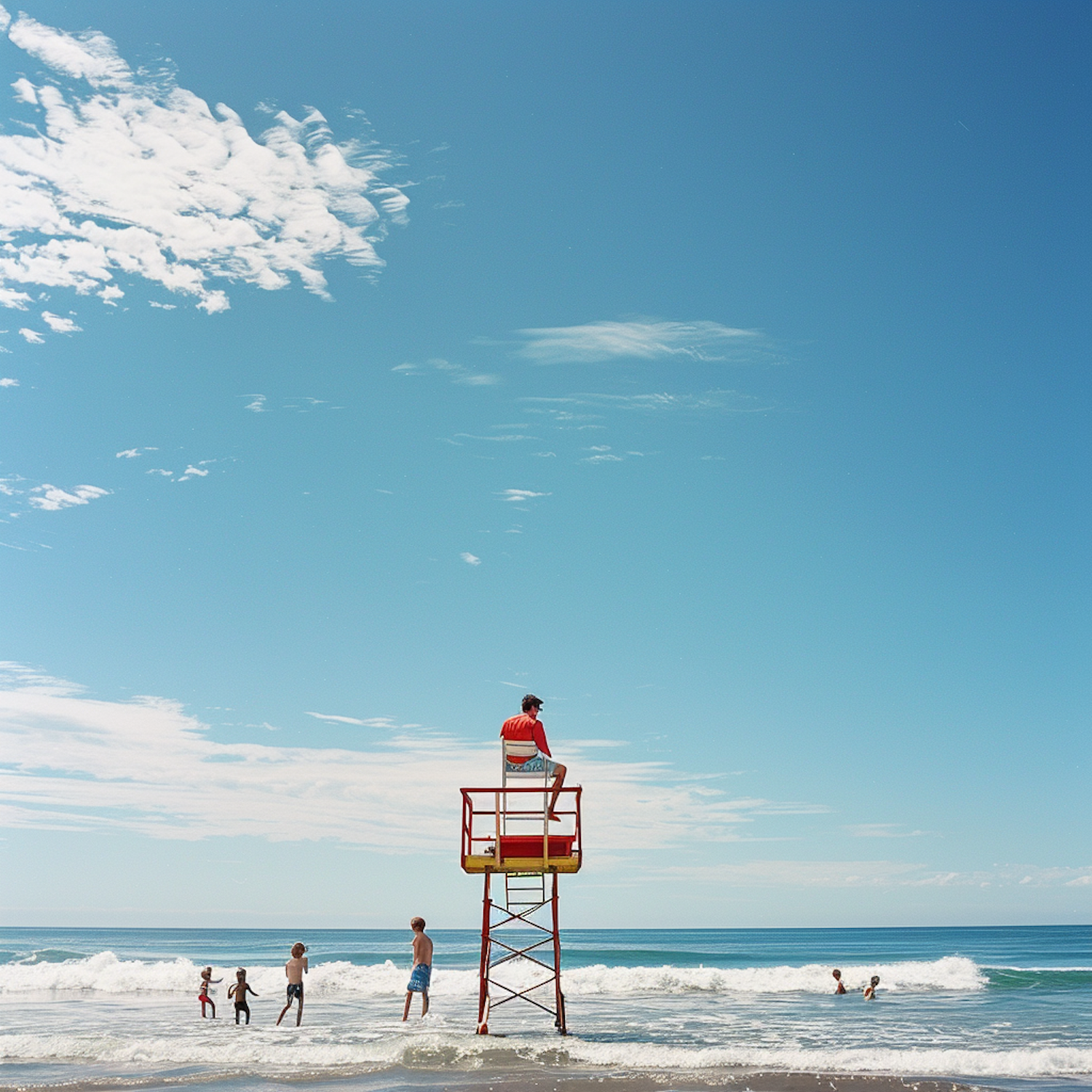 Serene Beach Scene with Lifeguard