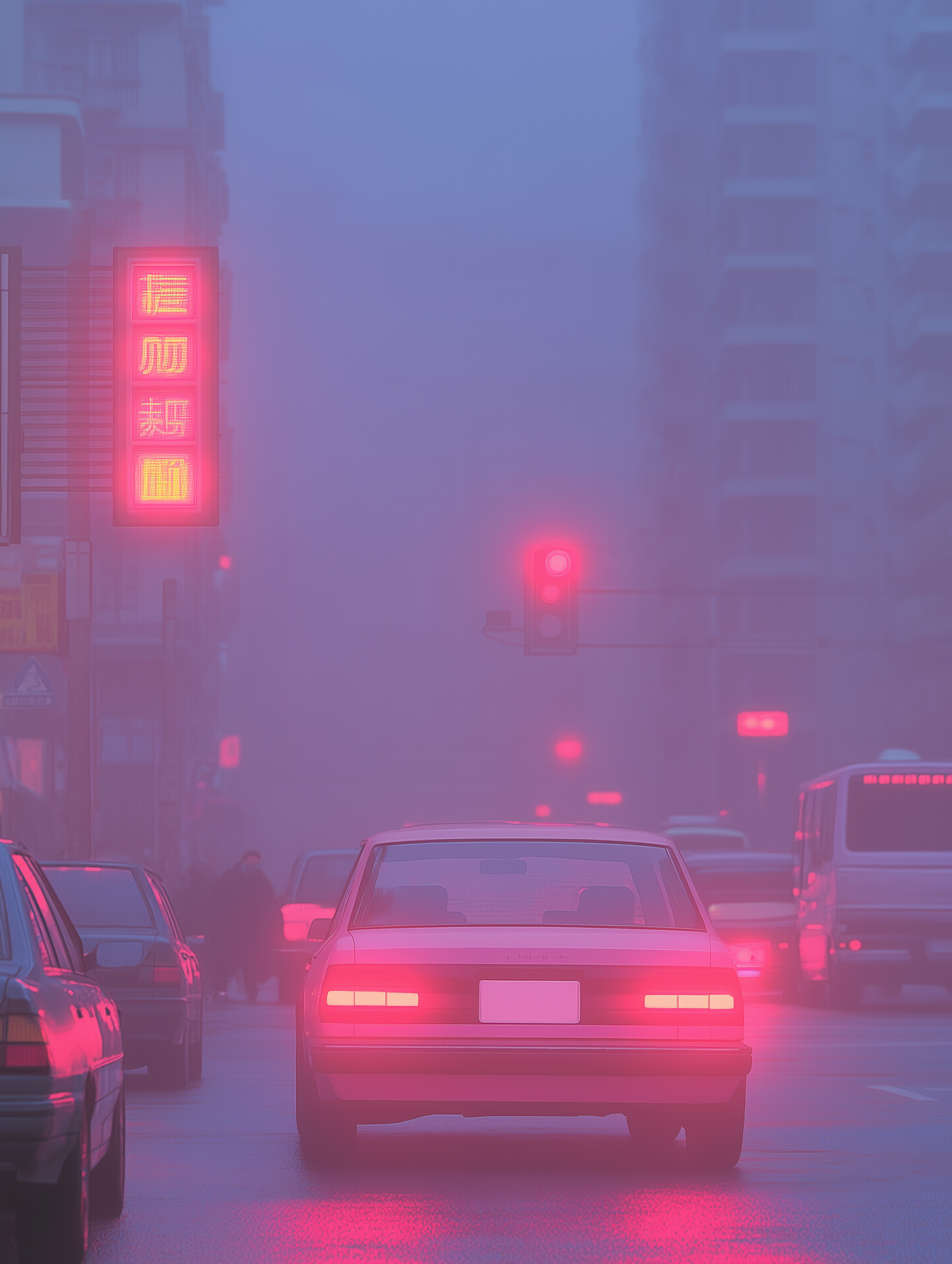 Foggy Urban Street Scene