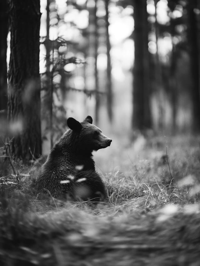 Contemplative Bear in Monochrome