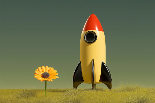 Rocket and Sunflower Art