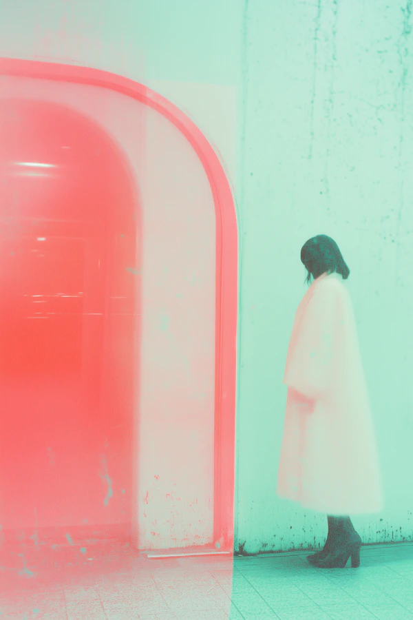 Contemplative Figure Against Textured Wall