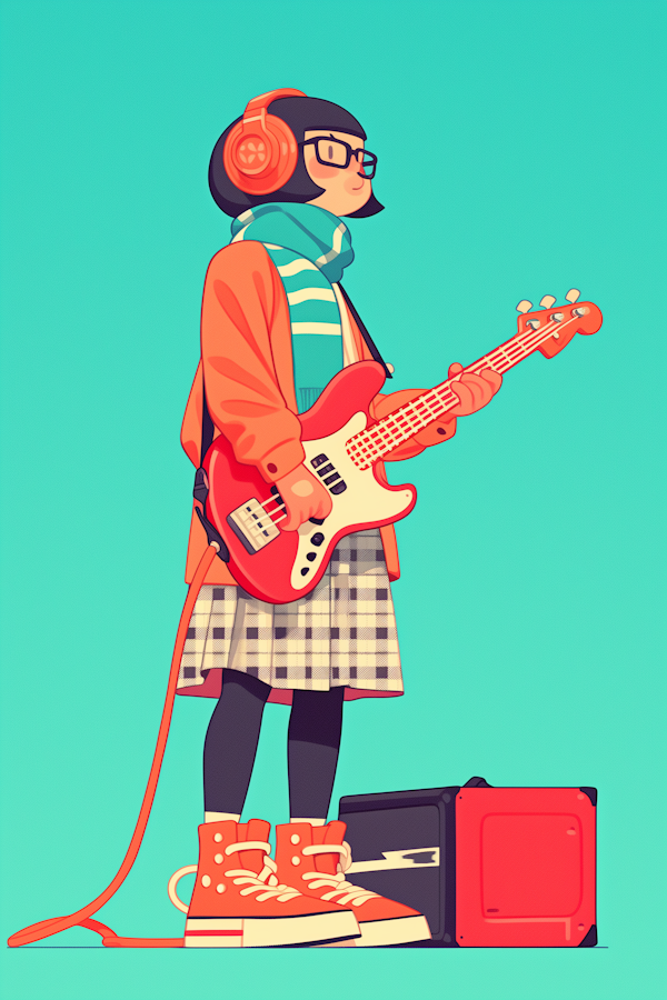 Stylized Character with Red Electric Guitar