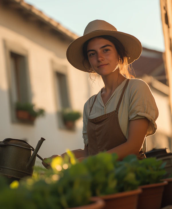 Woman in Sunlit Garden
