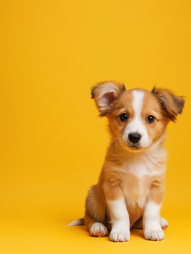 Adorable Corgi Puppy on Yellow