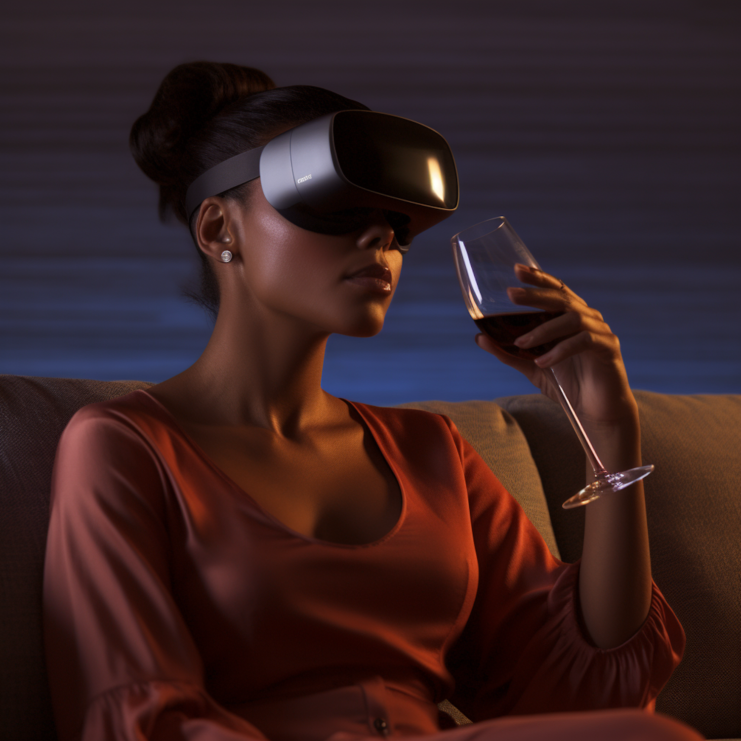 Woman with VR Headset and Wine