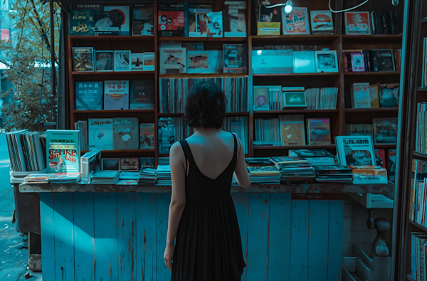 Woman in Vintage Book and Record Store