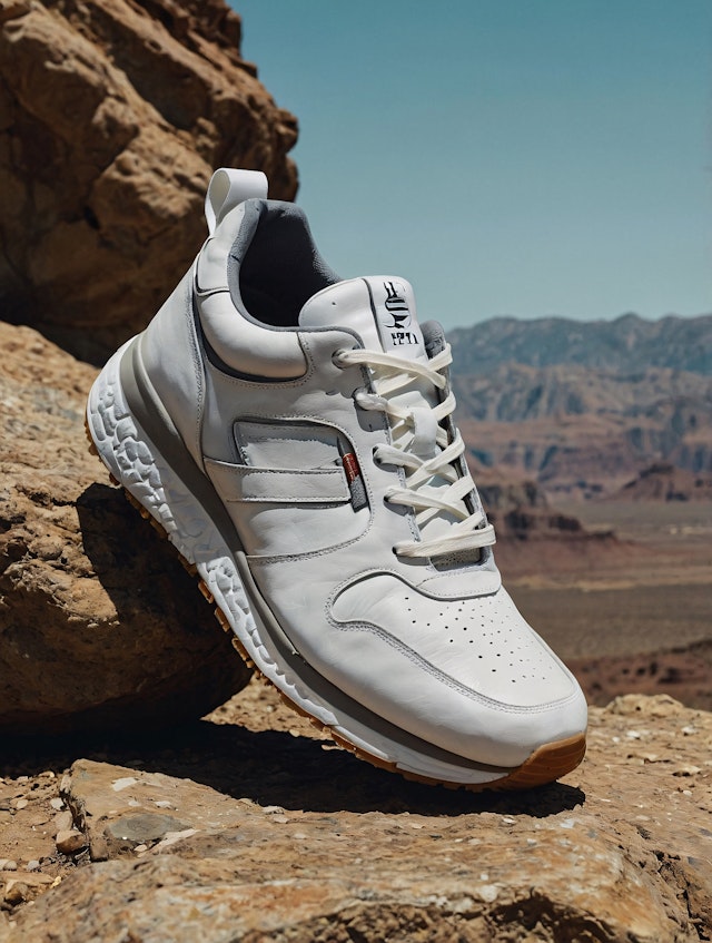 White Sneaker on Rocky Surface