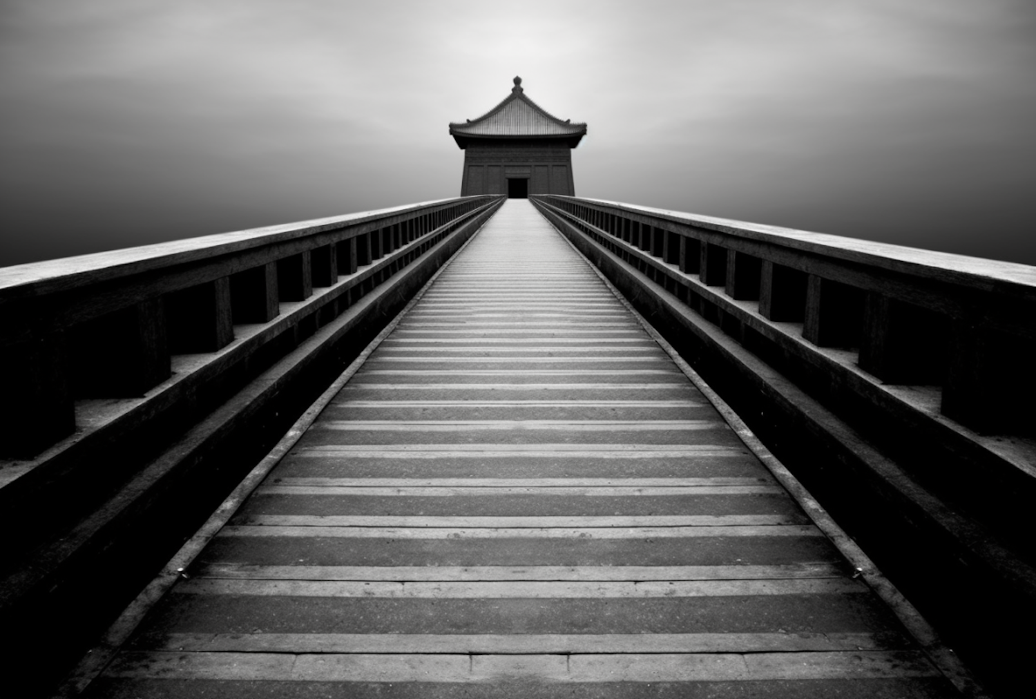 Solitary Pavilion Pathway in Monochrome