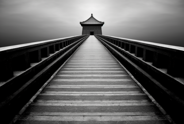 Solitary Pavilion Pathway in Monochrome