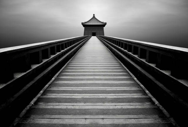 Solitary Pavilion Pathway in Monochrome