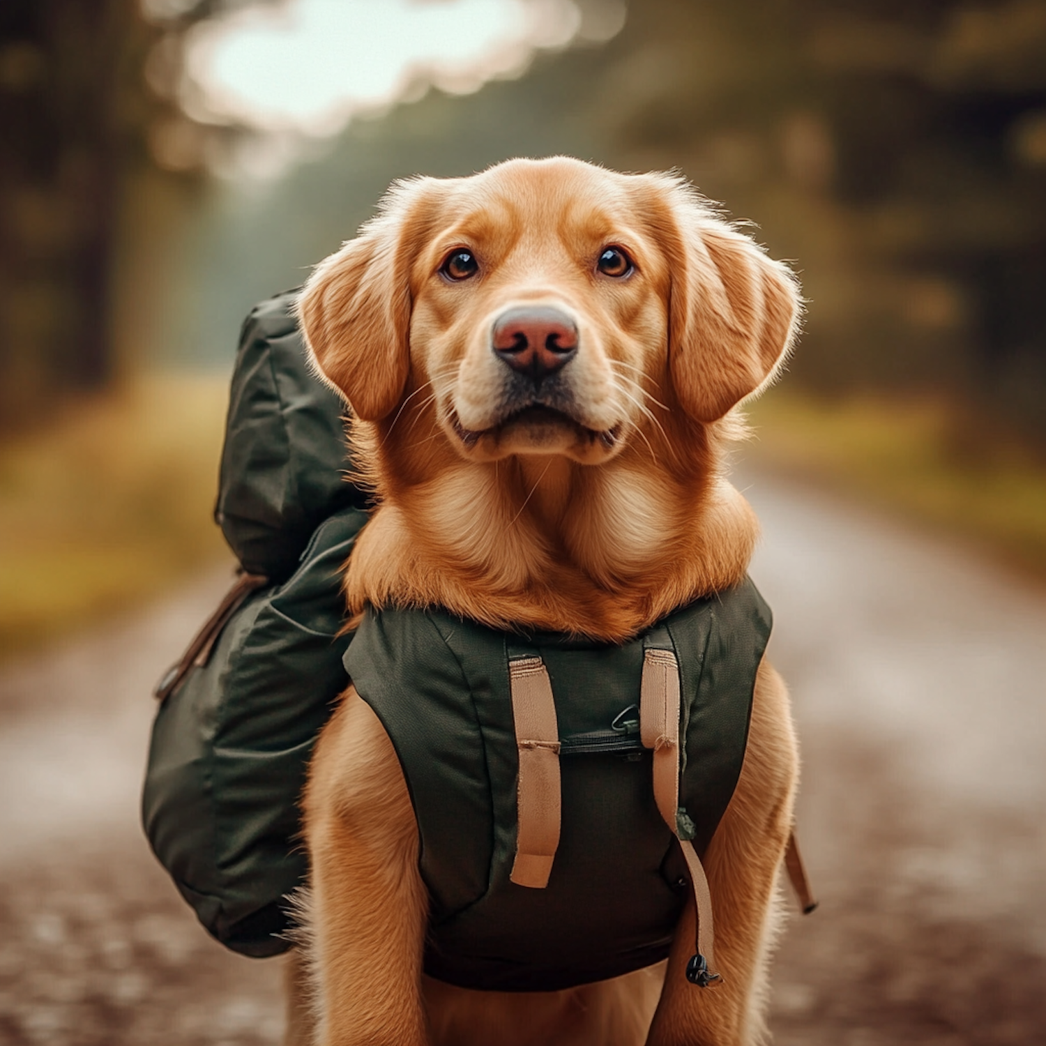 Golden Retriever with Backpack