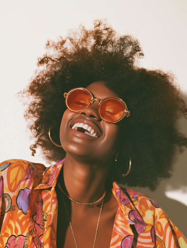 Joyful African American Woman in Summer Attire