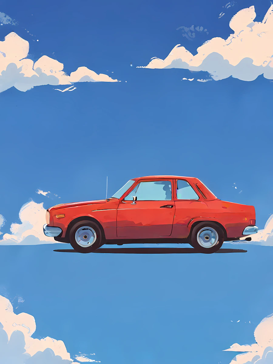 Vintage Red Car Under Blue Sky