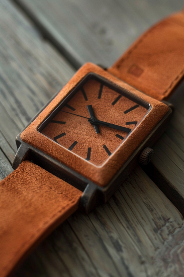 Elegant Square Watch with Orange Leather Strap