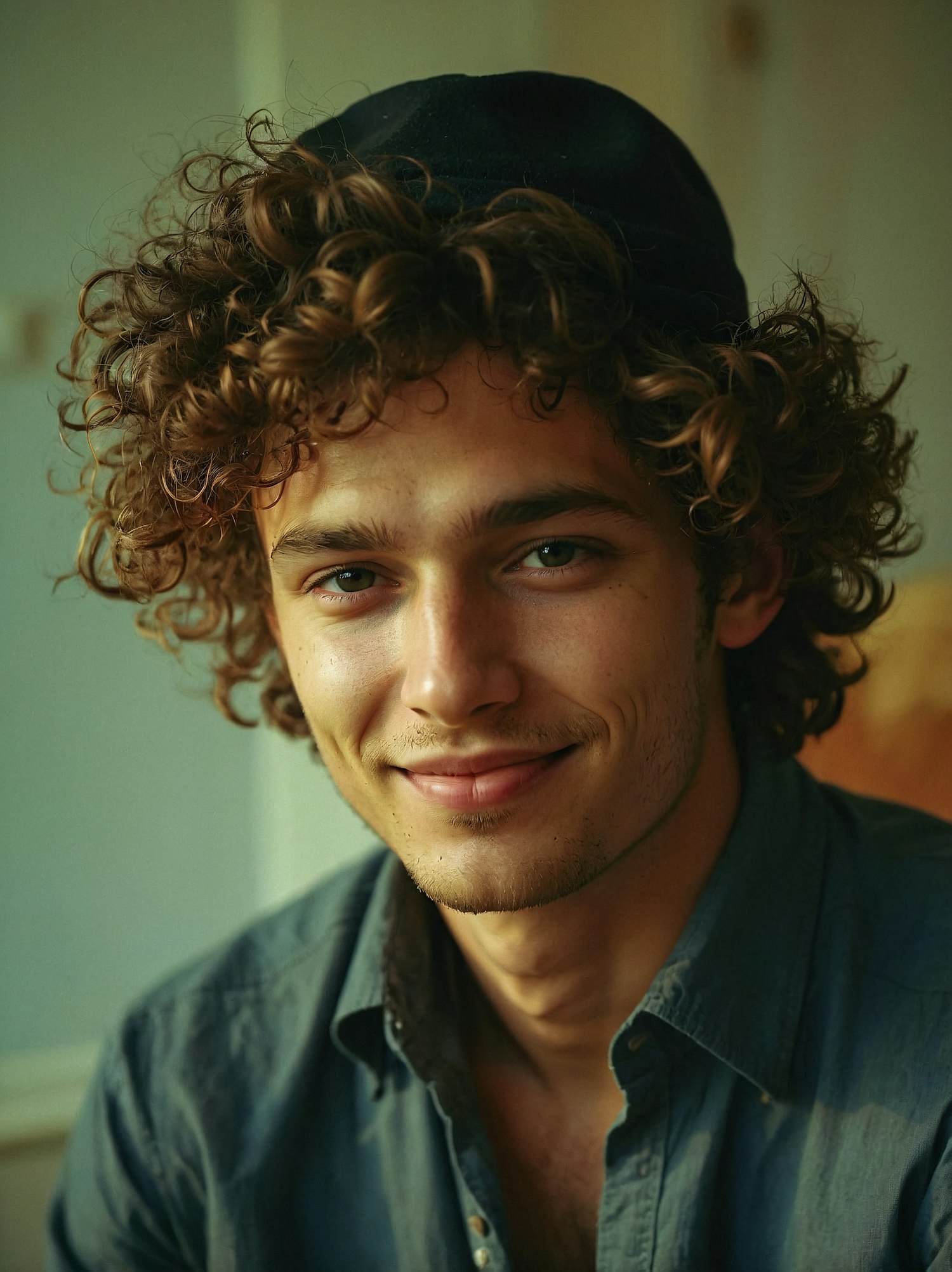 Portrait of a Young Man with Curly Hair