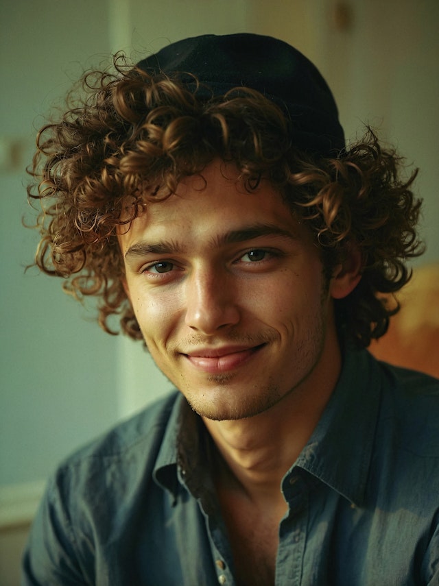 Portrait of a Young Man with Curly Hair