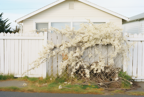 Spring's Embrace: The Overgrown Blossom Fence