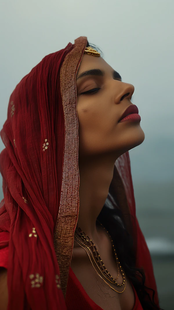 Serene Portrait with Embroidered Headscarf
