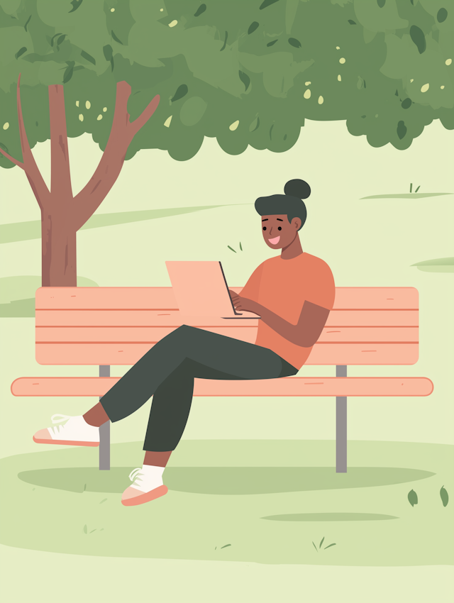 Woman Engaged with Laptop in Park