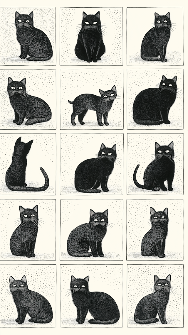 Stylized Black Cats Illustration Collection