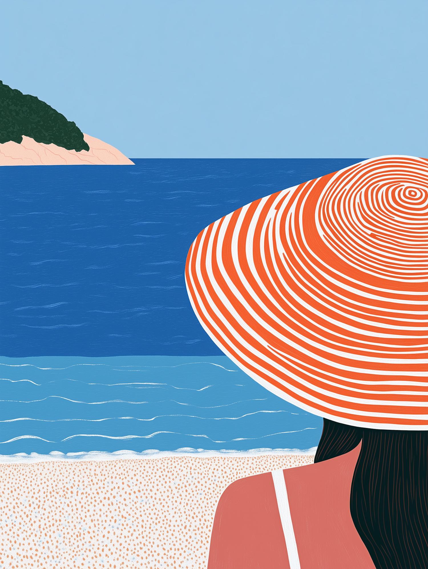 Serene Beach Scene with Sun Hat