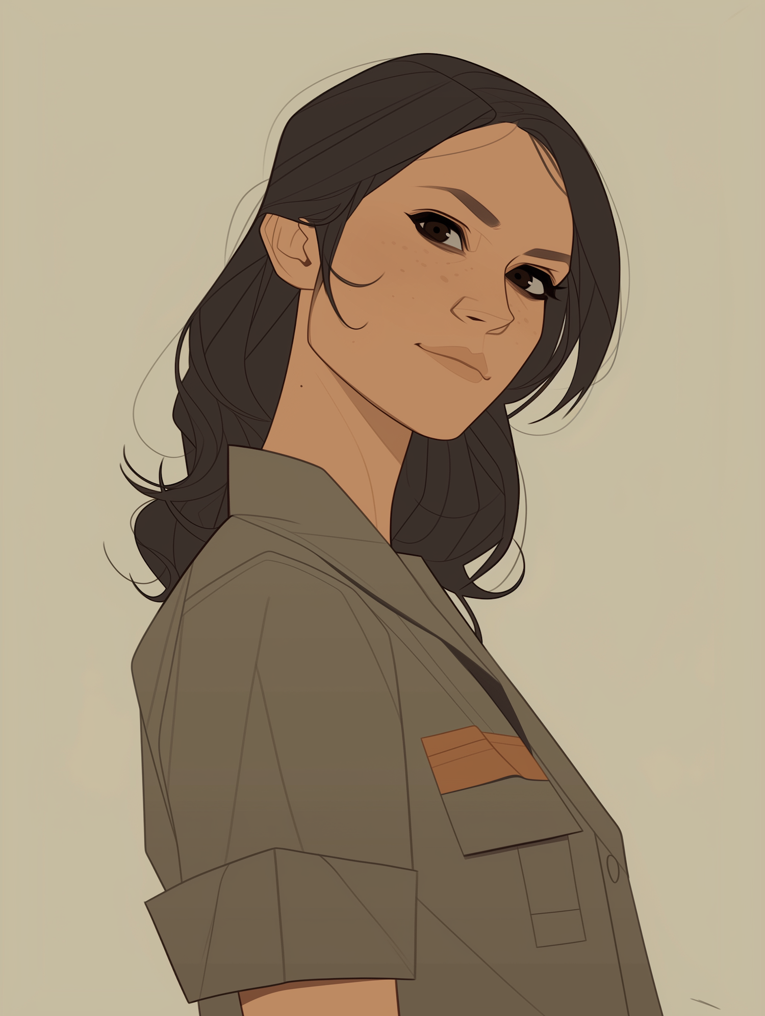 Stylized Woman in Military Shirt