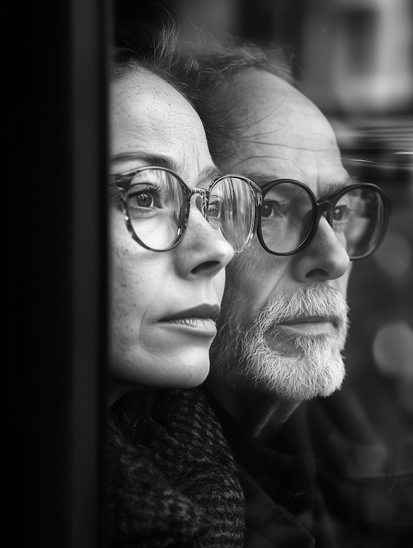 Contemplative Couple Looking Through Window