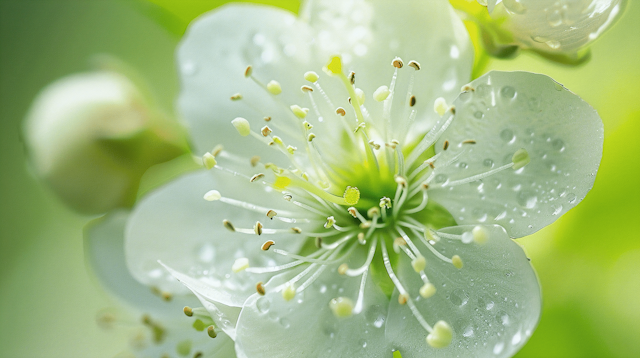 Delicate White Flower with Water Droplets