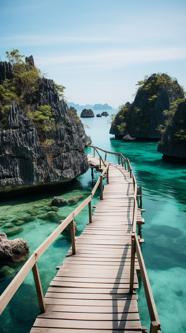 Serenity Boardwalk Amidst Limestone Cliffs