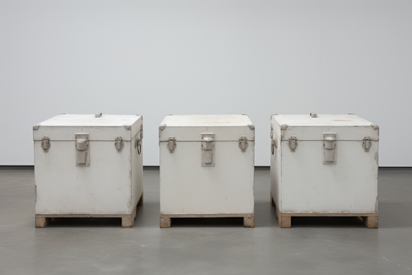 Vintage Industrial Metal Containers in Minimalist Exhibit