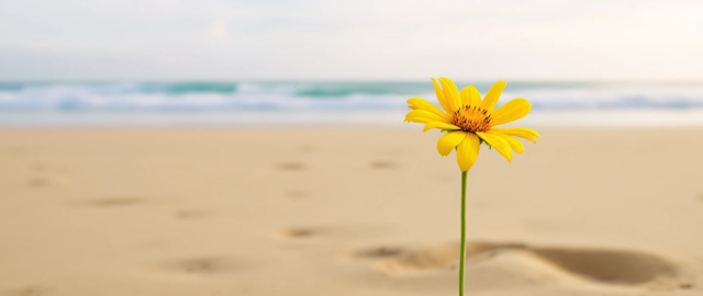 Solitary Yellow Flower on Beach