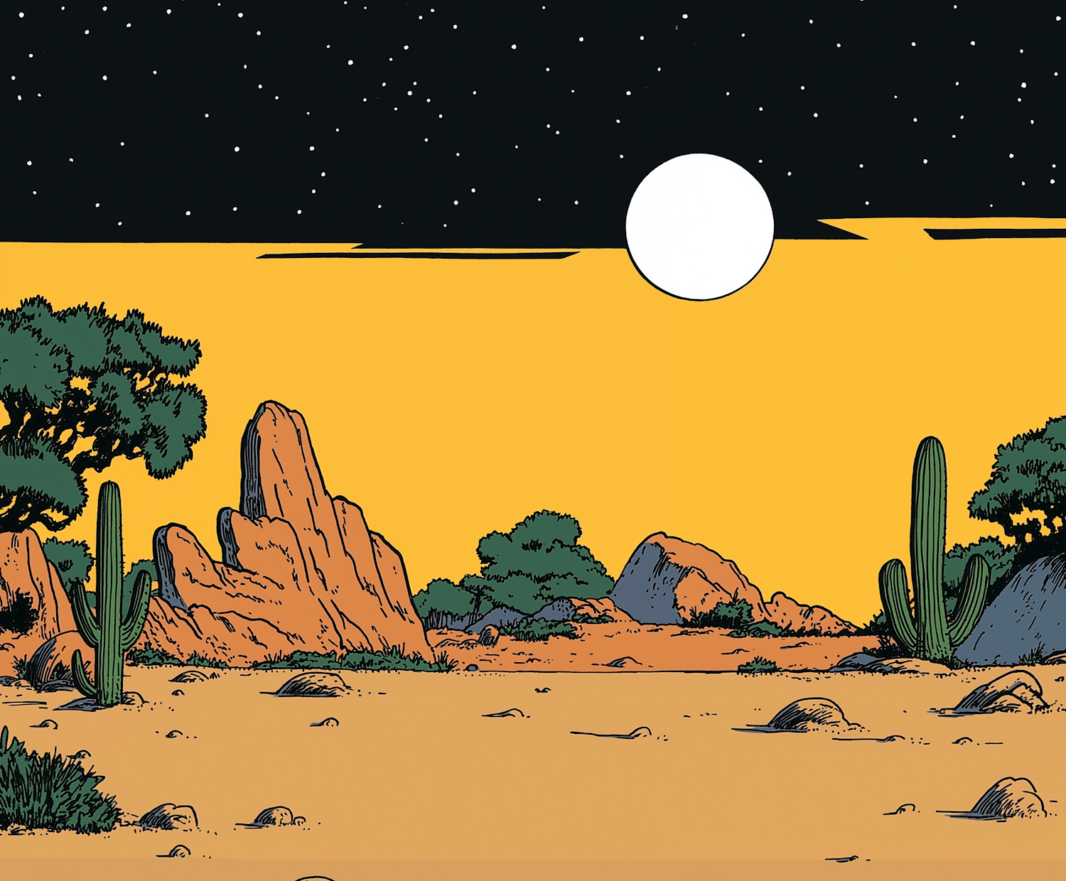 Surreal Desert Nightscape Illustration