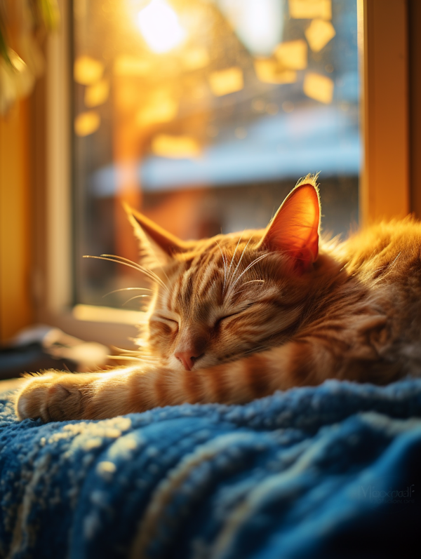 Serenity in Amber and Blue: The Repose of a Ginger Tabby Cat