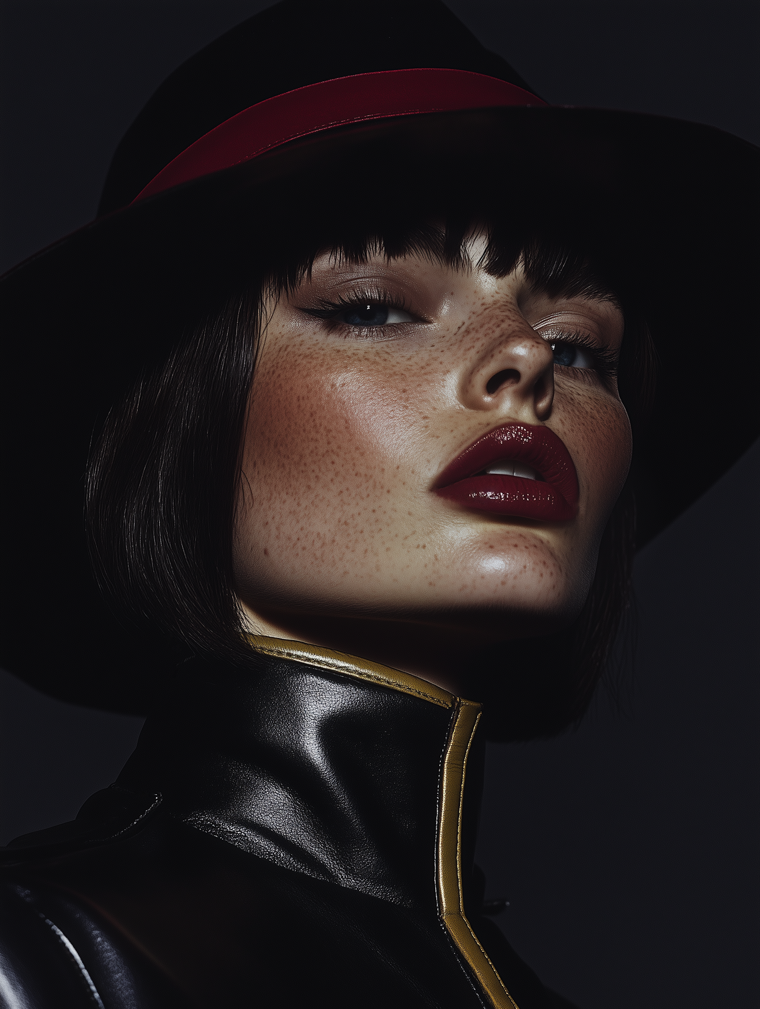 Portrait with Black Hat and Red Lipstick