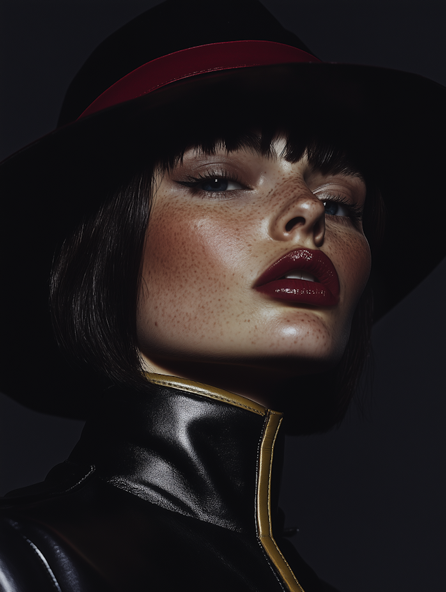 Portrait with Black Hat and Red Lipstick