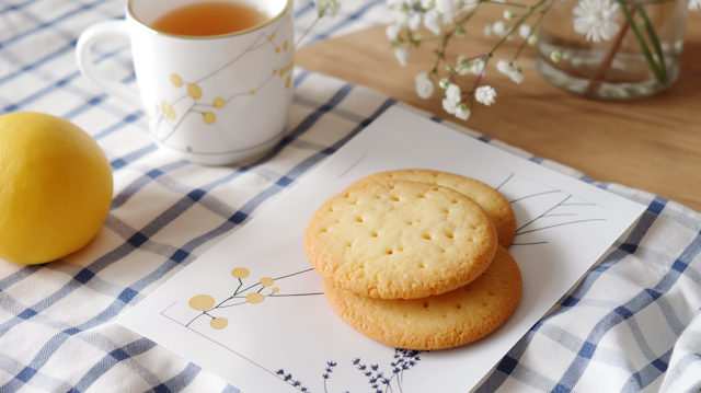 Cozy Breakfast Setting with Cookies and Tea