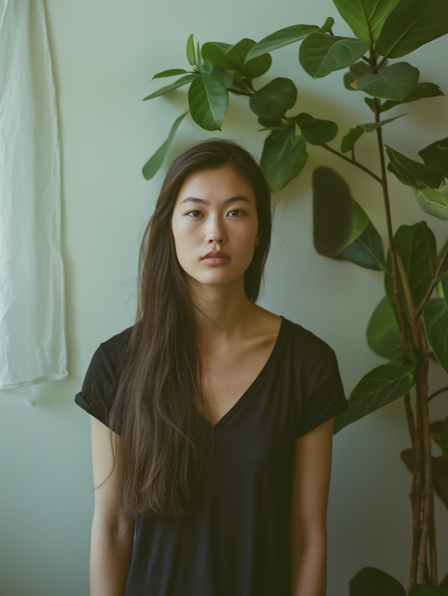 Serene Woman with Plant