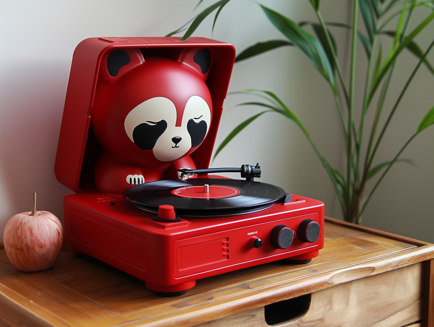 Vintage-inspired Red Turntable and Panda Speaker Setup