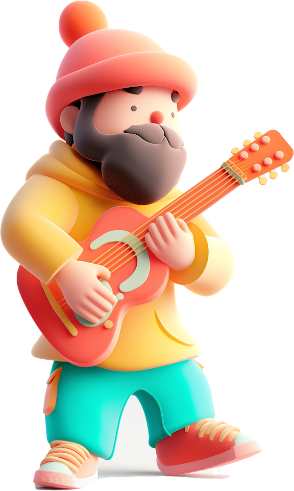 Animated Bearded Character Playing Ukulele