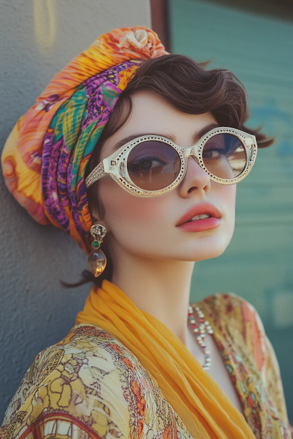 Fashionable Woman with Sunglasses and Scarf