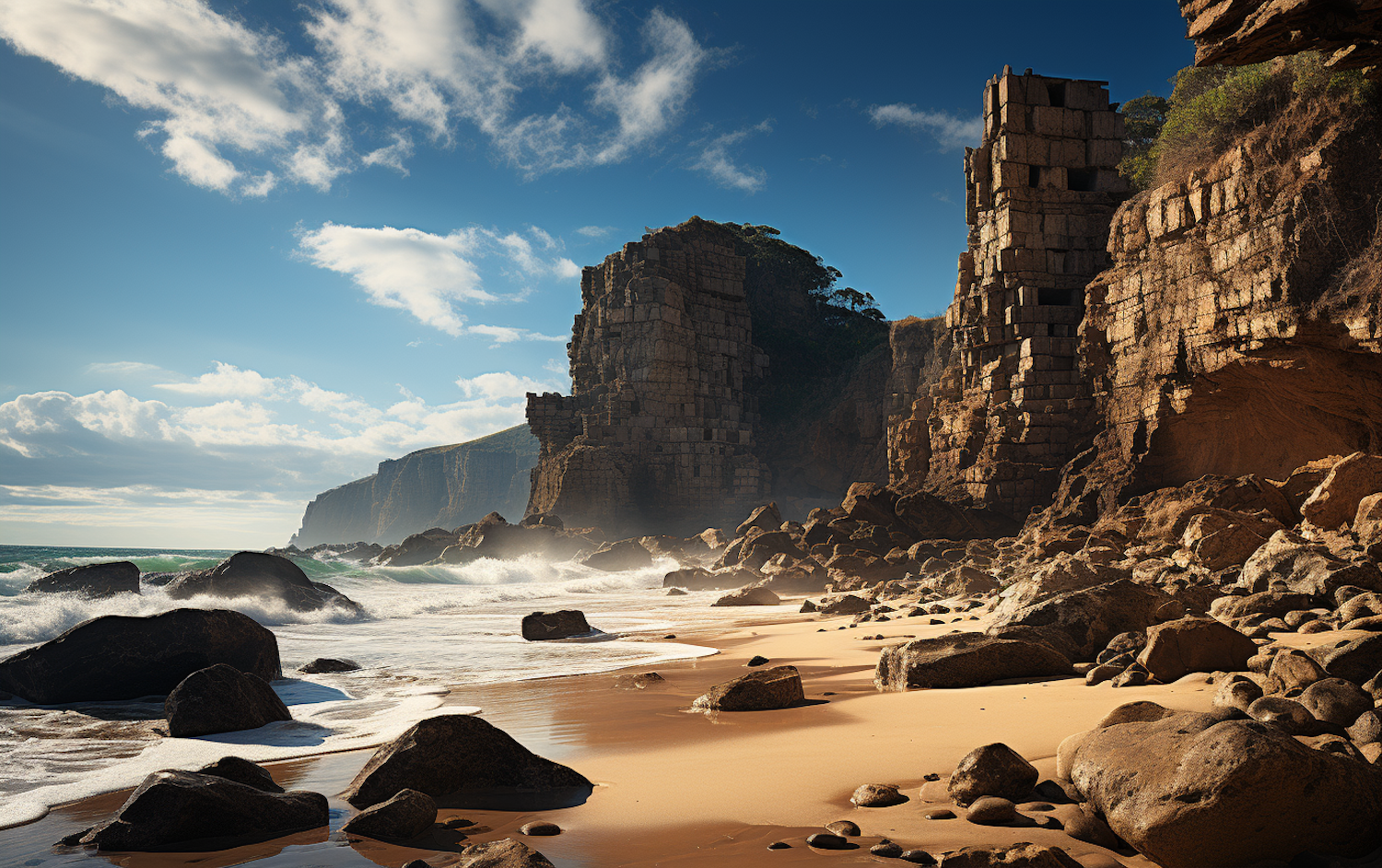 Ancient Coastal Ruins at Sundown