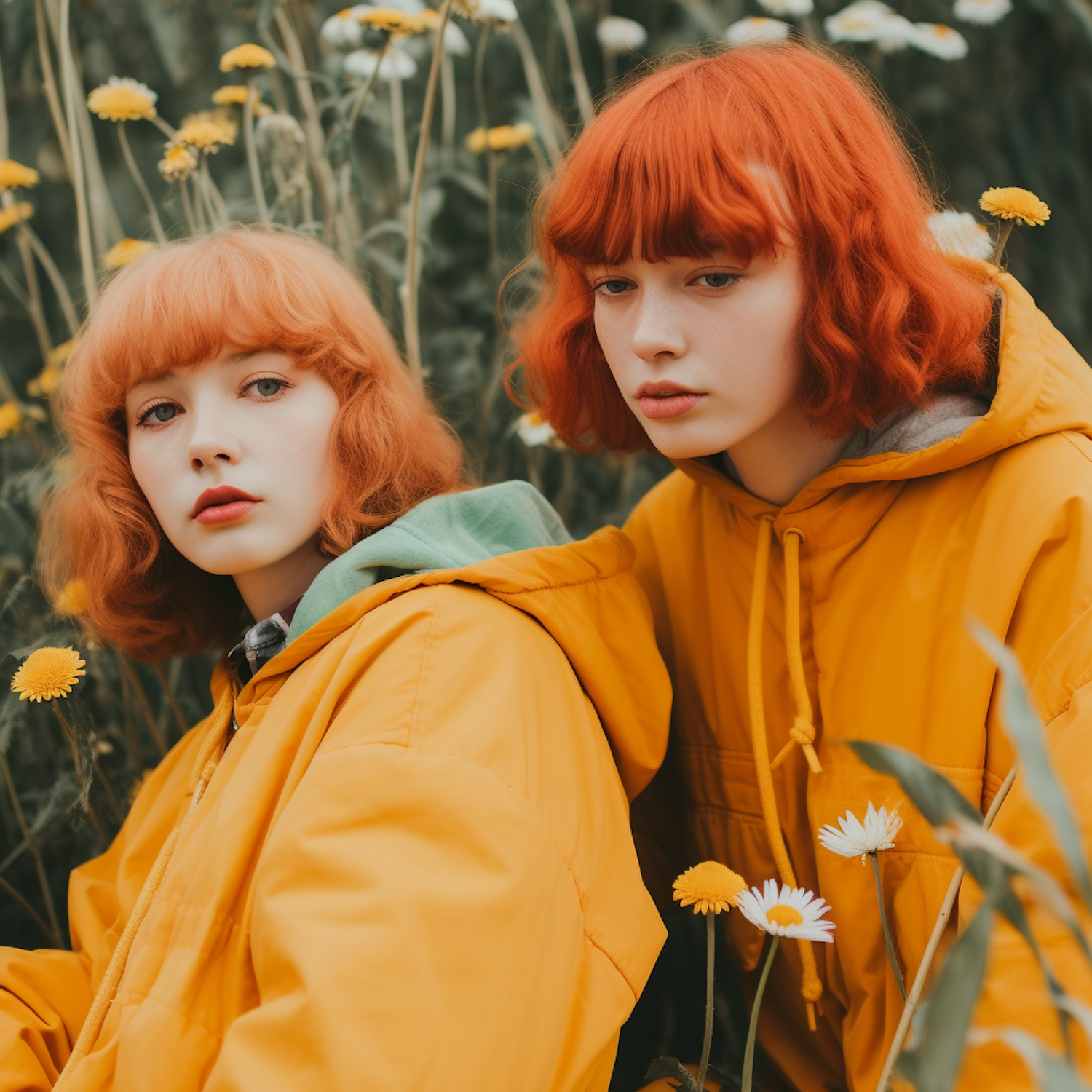 Harmonious Hues: Sisters in a Field of Daisies