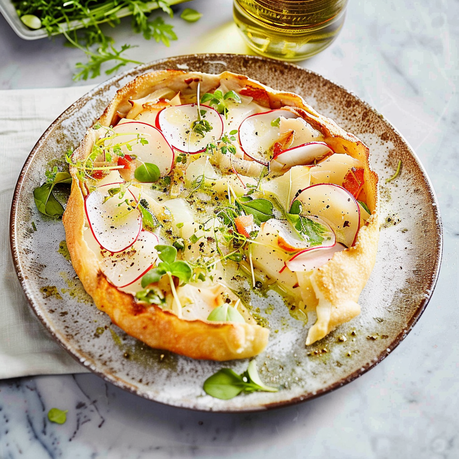 Gourmet Pizza on Ceramic Plate